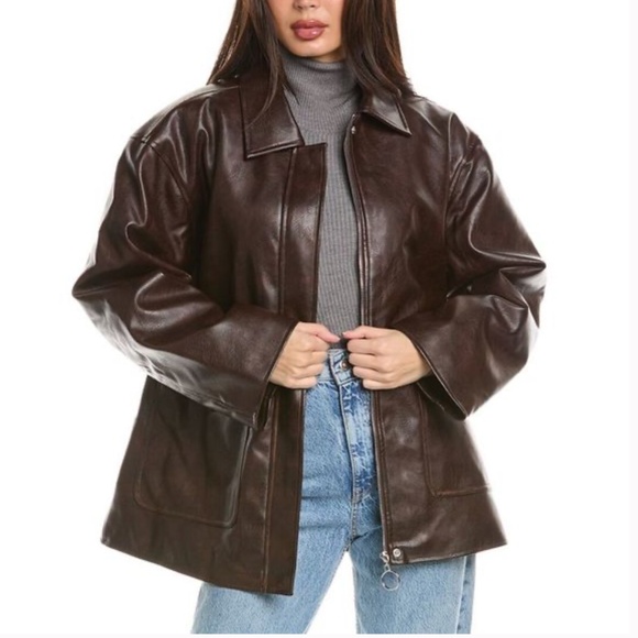 WeWoreWhat Brown Oversized Leather Jacket - Picture 1 of 2